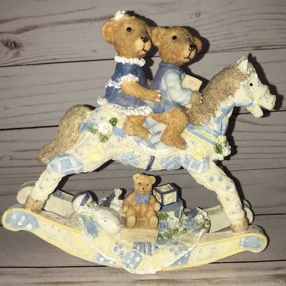 Trippie’s Bears on a Rocking Horse Ceramic Figurine - Picture 1 of 7